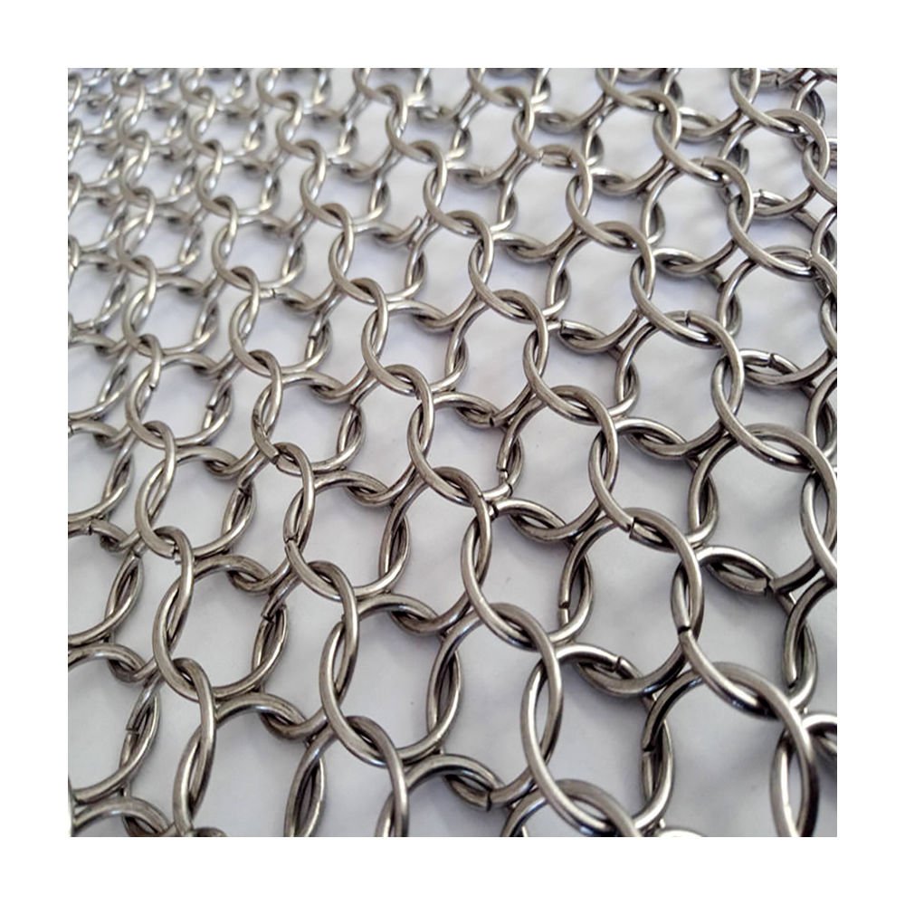 Plain Weave Mesh Wire Chainmail Fabric For Metal Decorative Stainless Steel Ring Mesh Curtain Woven Folded Chain Mail Ring Mesh