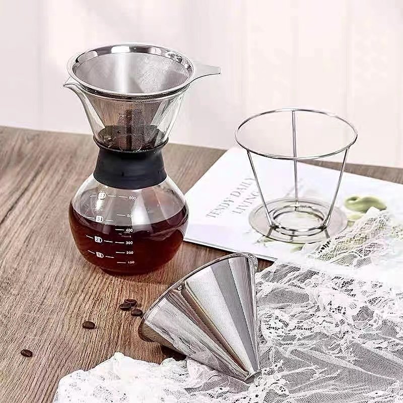 Reusable Coffee Filter drip strainer Coffee Dripper mesh Stainless Steel Metal Cone Coffee Filter