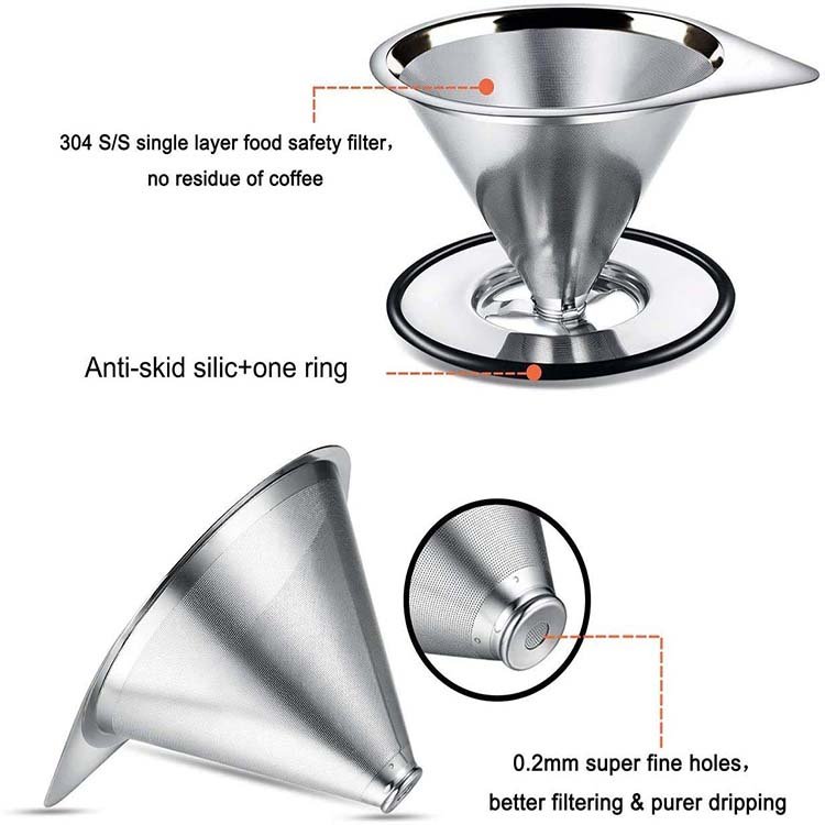 Reusable Coffee Filter drip strainer Coffee Dripper mesh Stainless Steel Metal Cone Coffee Filter