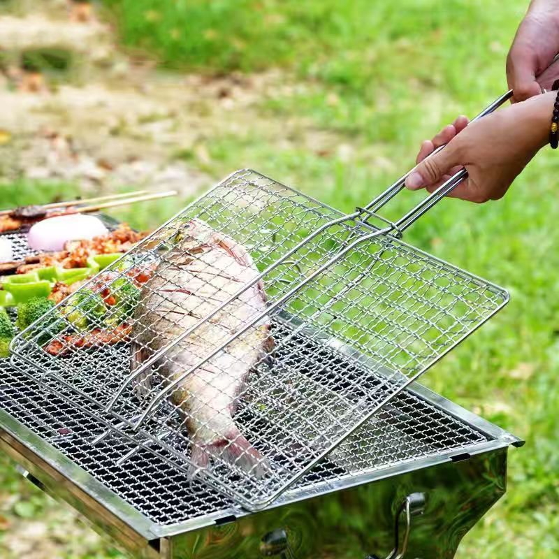Premium Strong Rustproof Crimped Wire Mesh Convenient-Handled Barbecue Net Gripper in Various Sizes Including round and Square