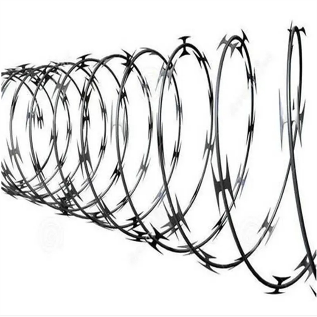 High Quality Hot dipped Galvanized Double Strand Razor Barbed Wire Coil Diameter 500mmx10kg Used on Top of Fence