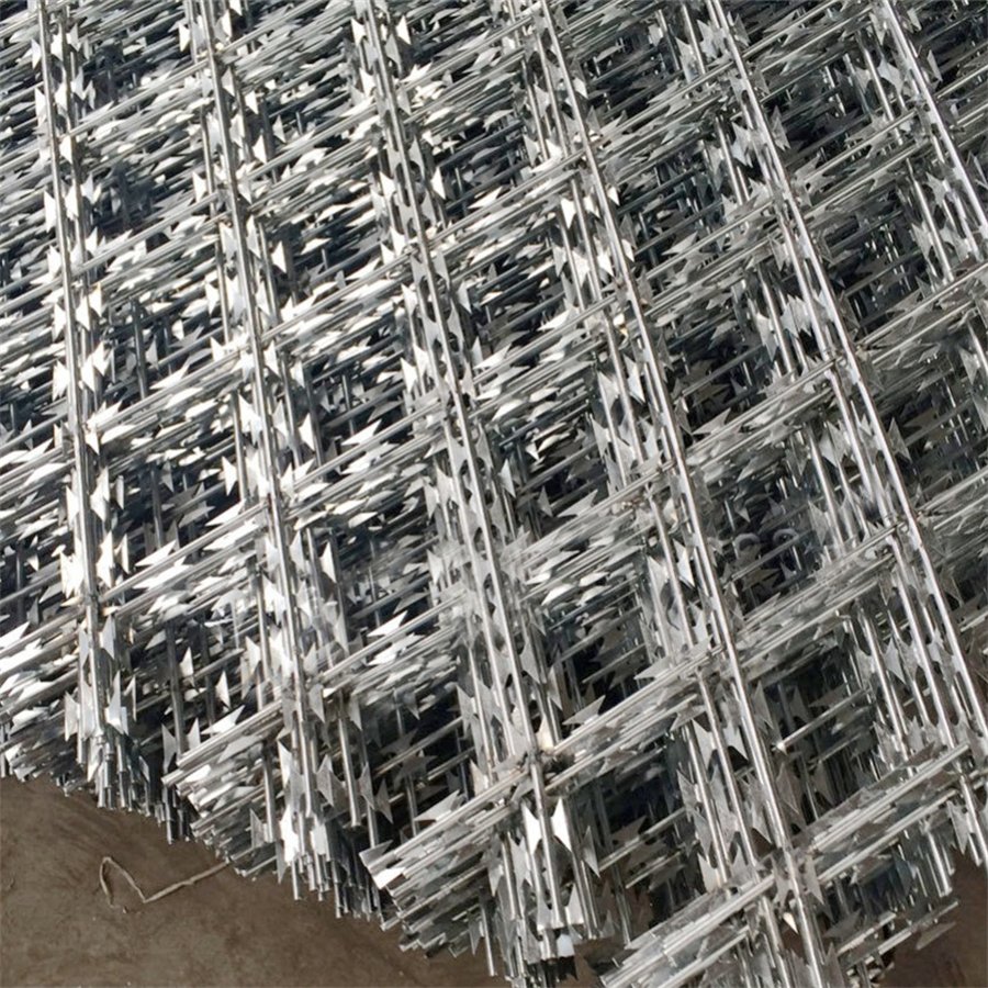 Wholesale security straight galvanized Razor blade flat concertina diamond welded welded razor barbed wire mesh fencing panel