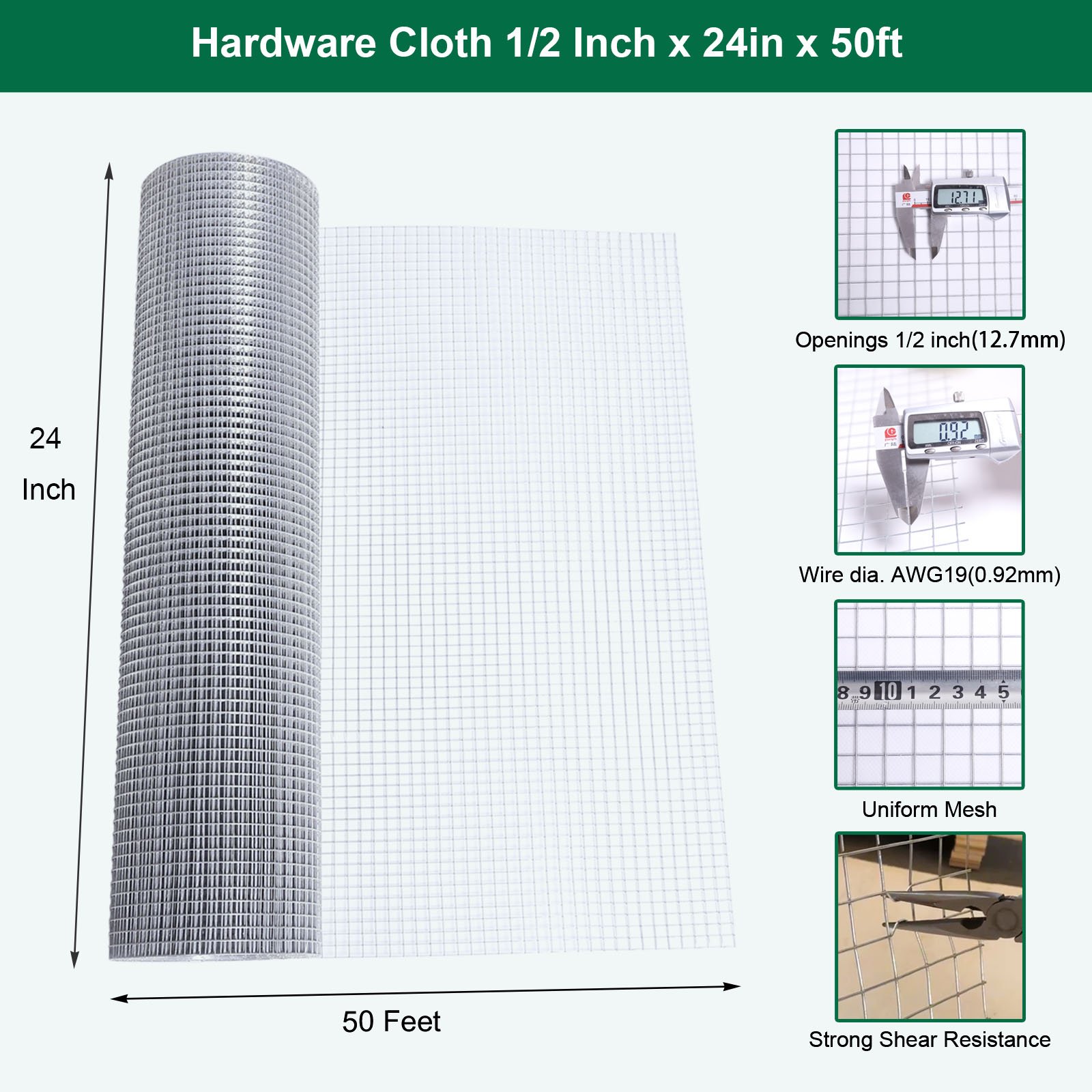 Rabbit Wire Chicken Iron Wire Fencing Hardware Cloth 1/2in AWG19 24inch x50ft Hot dipped galvanized after Welded Steel Wire Mesh