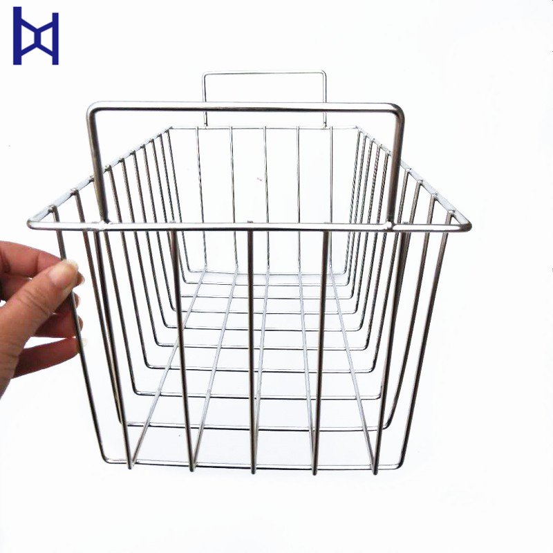 Metal Material Wire Mesh Basket With Handle Stainless Steel Wire Mesh Basket For Kitchen And Bathroom