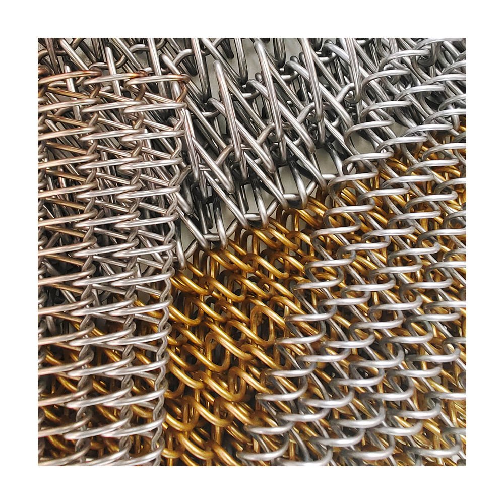 Chain Link Curtain Mesh Outdoor Gold Brass Metal Spiral Stainless Steel Building Elevator Chain Link Decorative Mesh
