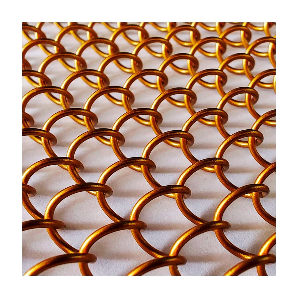 Chain Link Curtain Mesh Outdoor Gold Brass Metal Spiral Stainless Steel Building Elevator Chain Link Decorative Mesh