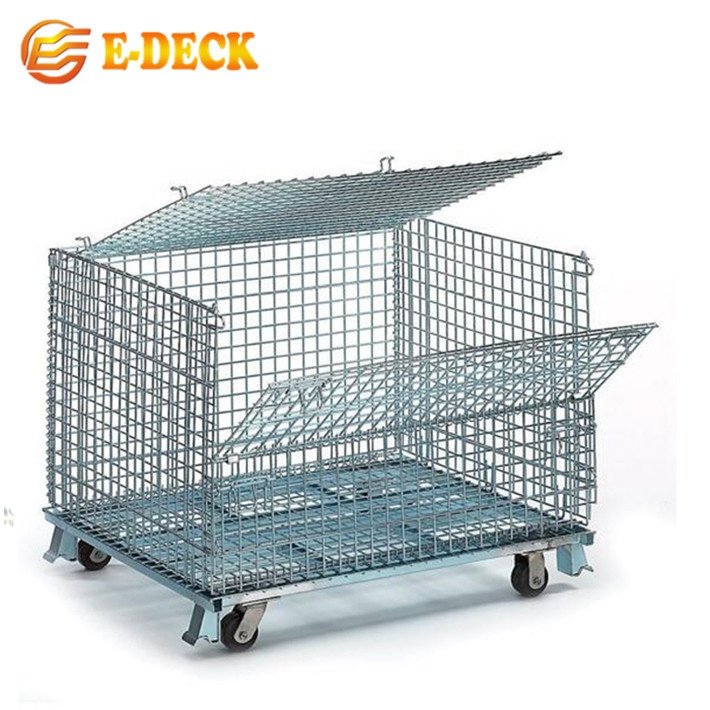 E-deck Hot Sale Folding Storage Metal Crate Wire Mesh Cage With Wheels