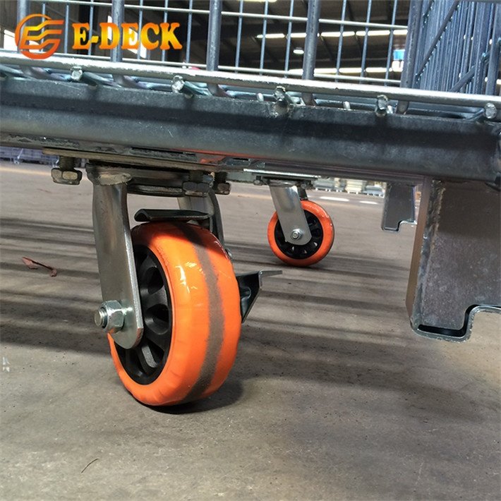 E-deck Hot Sale Folding Storage Metal Crate Wire Mesh Cage With Wheels