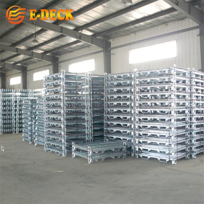 E-deck Hot Sale Folding Storage Metal Crate Wire Mesh Cage With Wheels