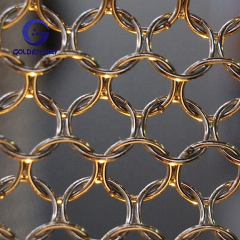 Architectural Stainless Steel Woven Ring Metal Wire Mesh Screen Decorative Curtain For Curtain Decorative Mesh