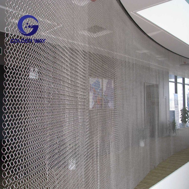 Architectural Stainless Steel Woven Ring Metal Wire Mesh Screen Decorative Curtain For Curtain Decorative Mesh