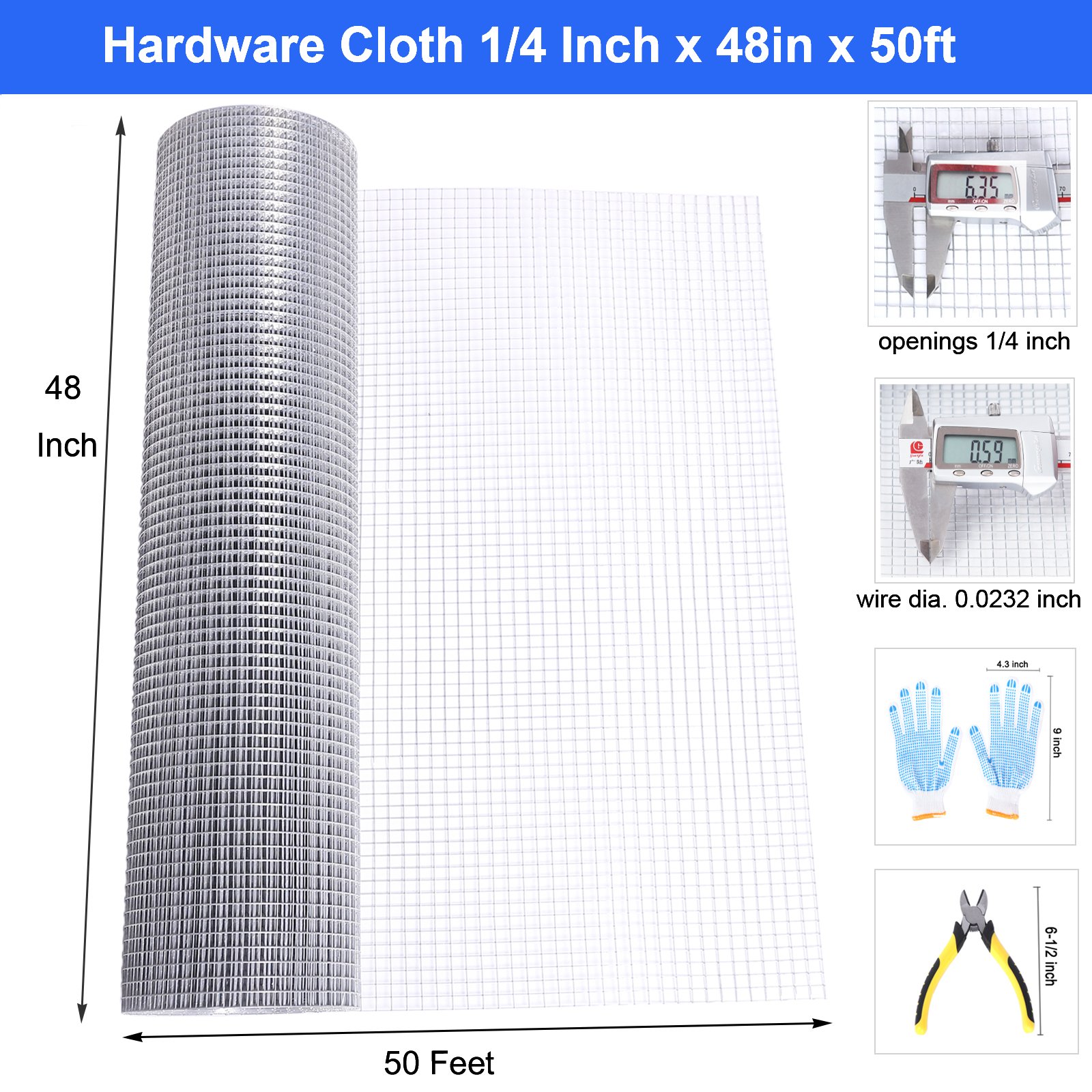 1/4inch AWG23 48inch x50ft Hardware Cloth Chicken Wire Fence Rabbit Fencing Hot Dipped Galvanized after Welded Steel Wire Mesh