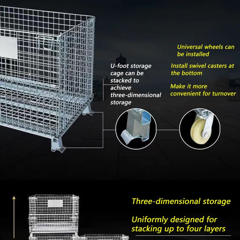 Foldable Iron Storage Cage with Steel Wire Mesh Durable and Portable Box for Organization and Space Saving