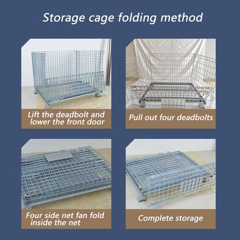 Foldable Iron Storage Cage with Steel Wire Mesh Durable and Portable Box for Organization and Space Saving