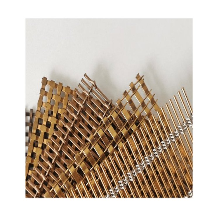 Flat Metal Furniture Screen Single Crimp Grille Antique Brass Finish Double Round Decorative Woven Wire Mesh