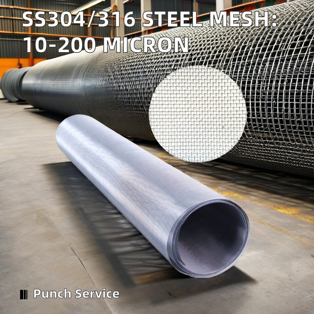 SS304 316 Stainless Steel Woven Wire Mesh 10-200 Micron Aperture Sieving Screen Filter Netting with Punching Cutting Services
