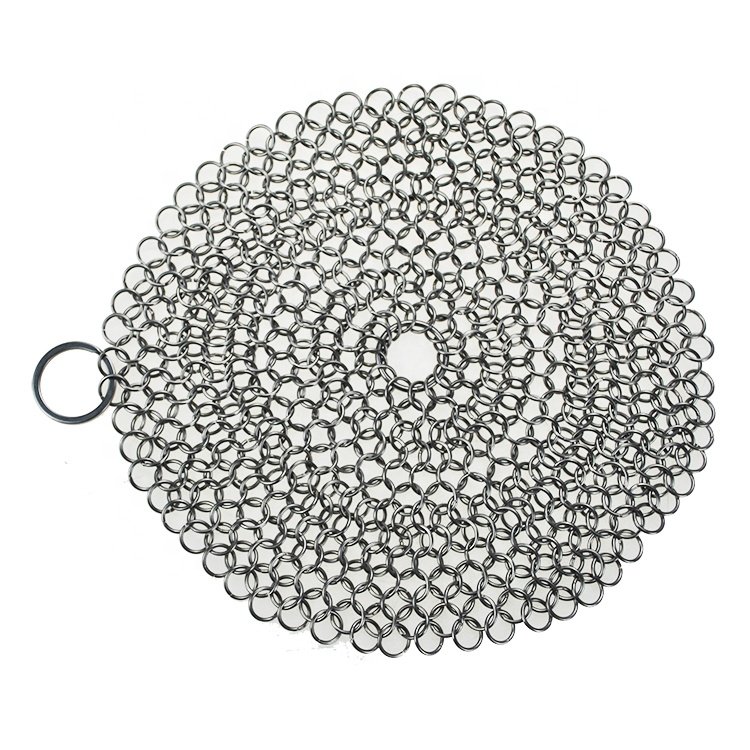 Stainless Steel Chain Mail Scrubber, Iron Skillet Scrub Brush for Pan Pot Chain Scrubber Cleaning