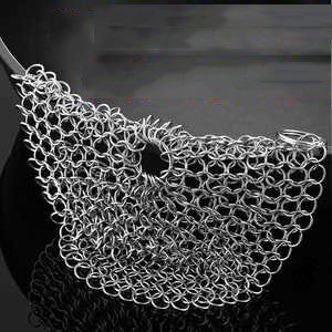 Stainless Steel Chain Mail Scrubber, Iron Skillet Scrub Brush for Pan Pot Chain Scrubber Cleaning