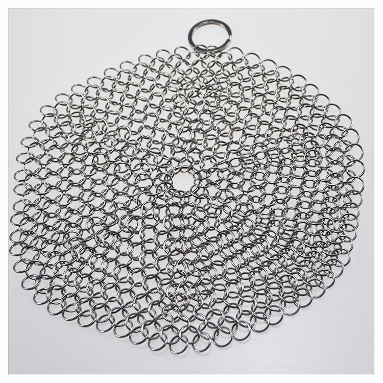 Stainless Steel Chain Mail Scrubber, Iron Skillet Scrub Brush for Pan Pot Chain Scrubber Cleaning