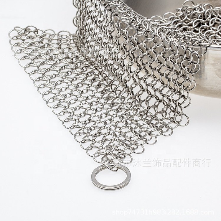 Stainless Steel Chain Mail Scrubber, Iron Skillet Scrub Brush for Pan Pot Chain Scrubber Cleaning
