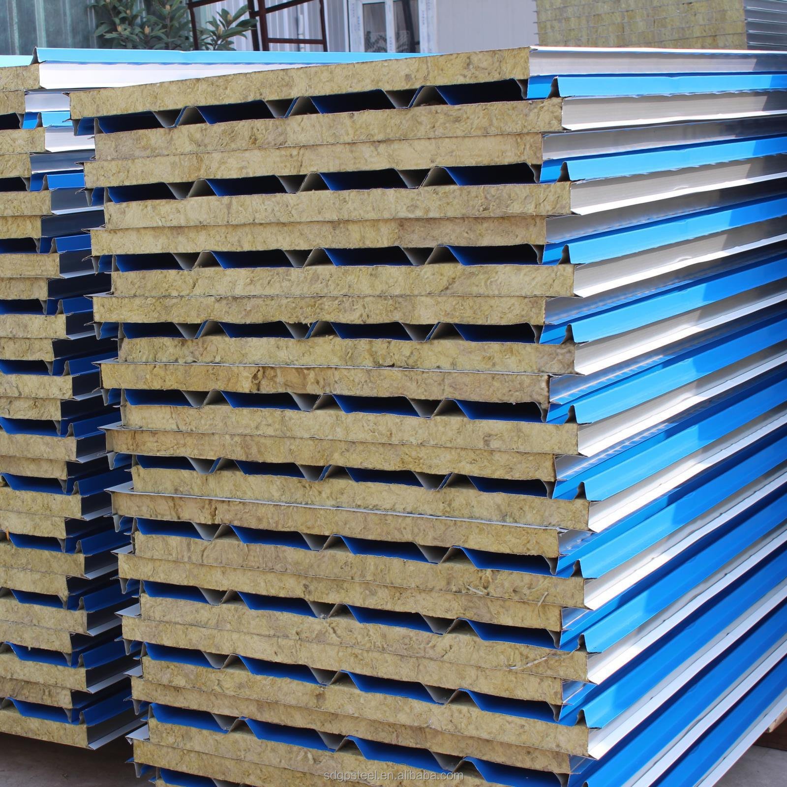 Flame retardant rock wool sandwich insulation galvanized steel color roof sheet tile fireproof rock wool corrugated panel sheet