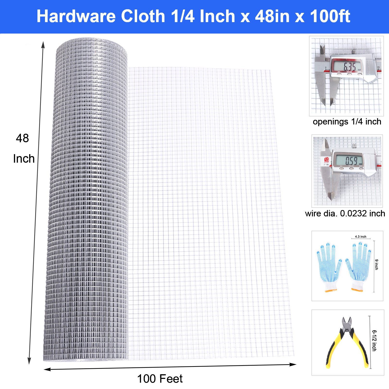 1/4in AWG23 48in x100ft Hardware Cloth for Chicken Fence Rabbit Steel Fencing Hot dipped galvanized after Welded Iron Wire Mesh