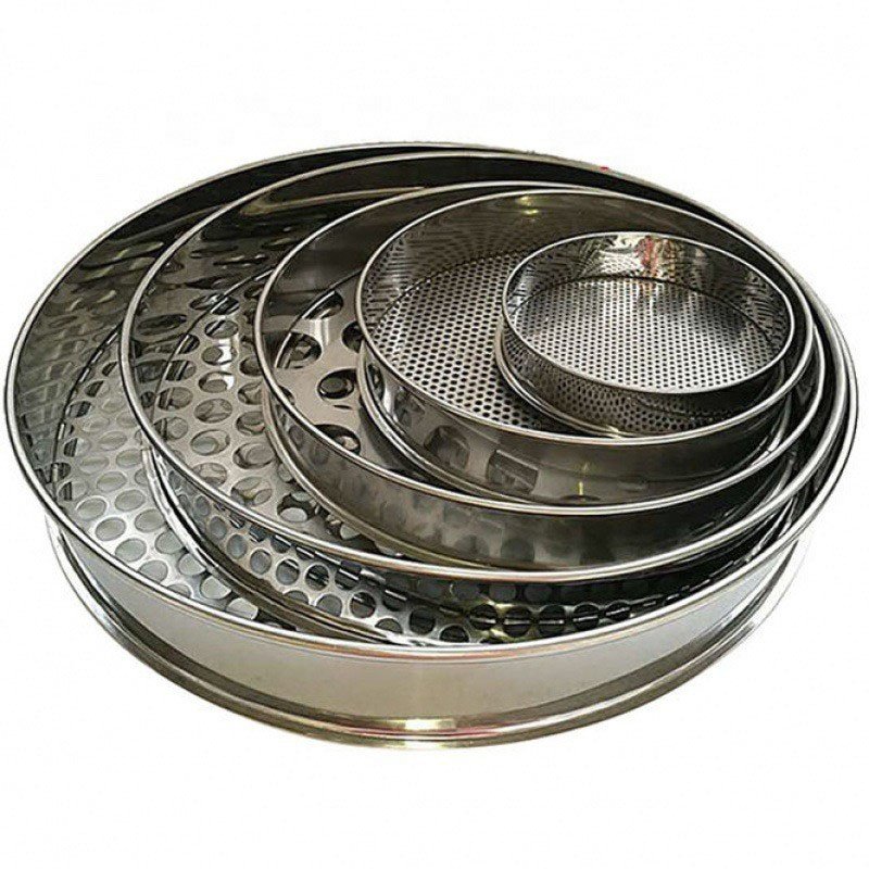 Diameter 300 12 inch Soil Gardening Screen Sieve Stainless Steel Perforated 1mm 2mm 3mm 4m 5mm 10mm Round Hole Test Sieve