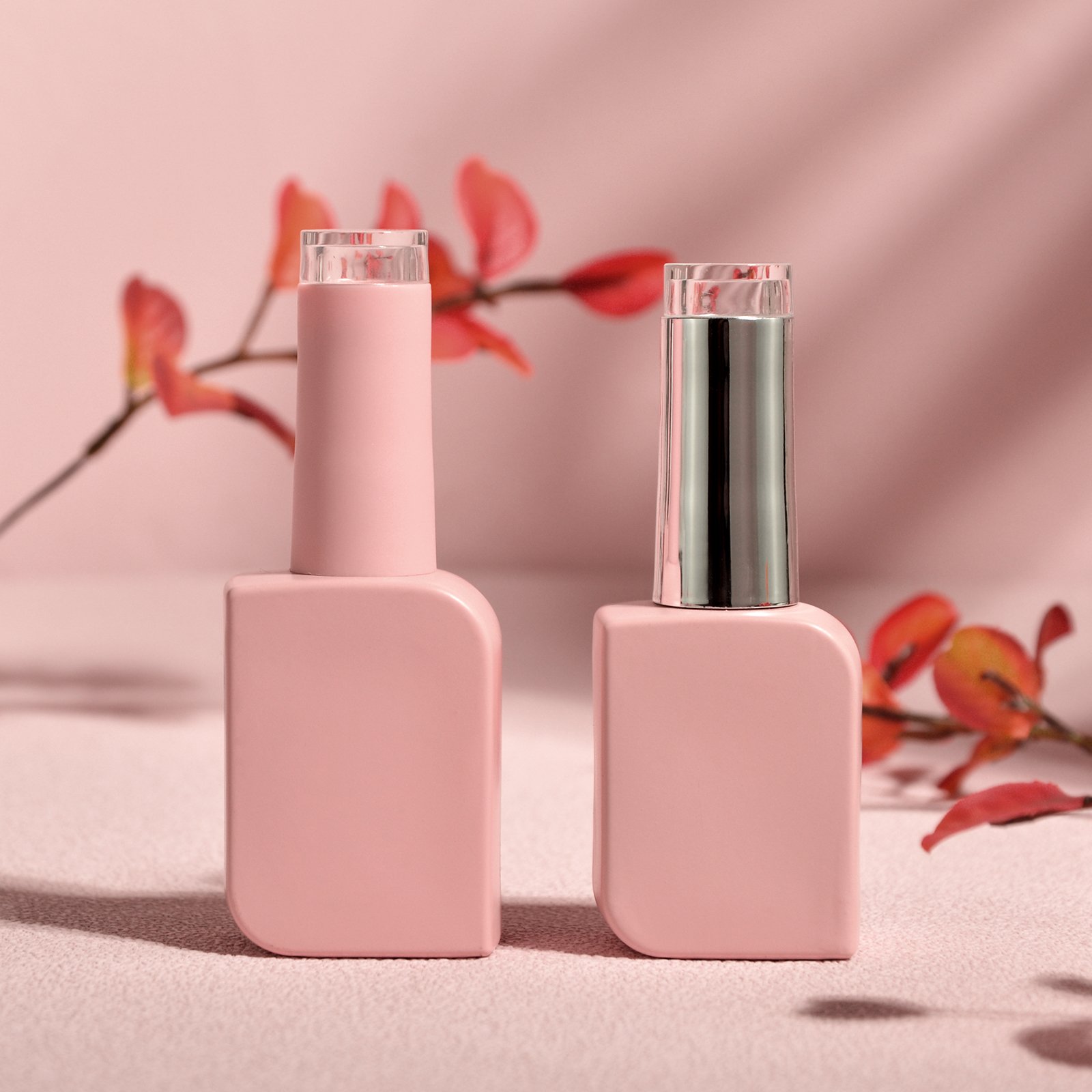 Stock Wholesale Custom 10ml 12ml 15ml Cute Pink Empty Glass Cosmetic Bottle For Nail Polish With Pp Cap Brush Free Sample