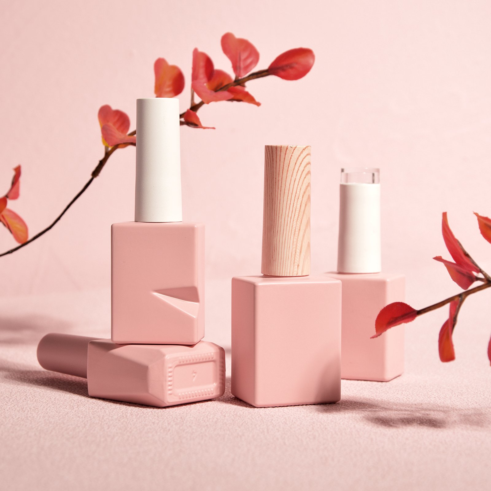 Stock Wholesale Custom 10ml 12ml 15ml Cute Pink Empty Glass Cosmetic Bottle For Nail Polish With Pp Cap Brush Free Sample