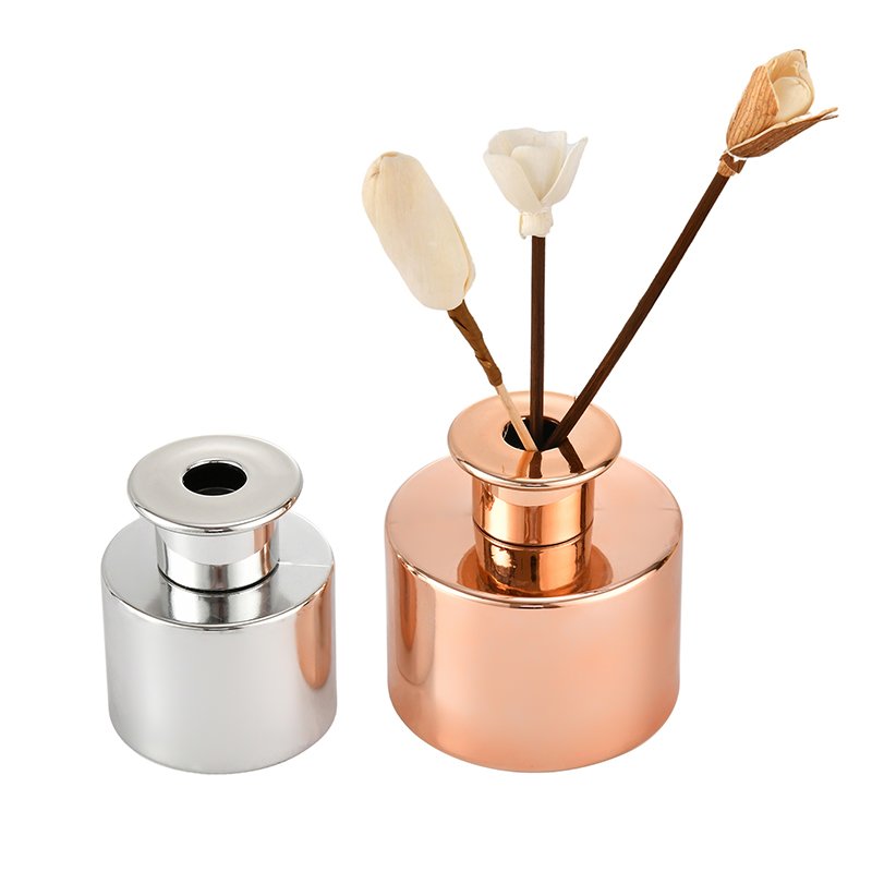 Hot sale round fat cylinder empty 80ml 120ml 200ml reed diffuser empty glass bottle with gold top