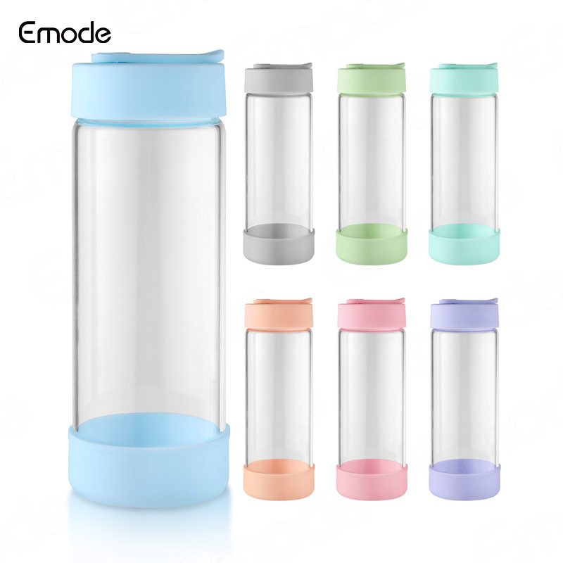 Emode Glass Tumbler with Straw Wide Mouth Smoothie Cups Iced Coffee Cup Borosilicate glass