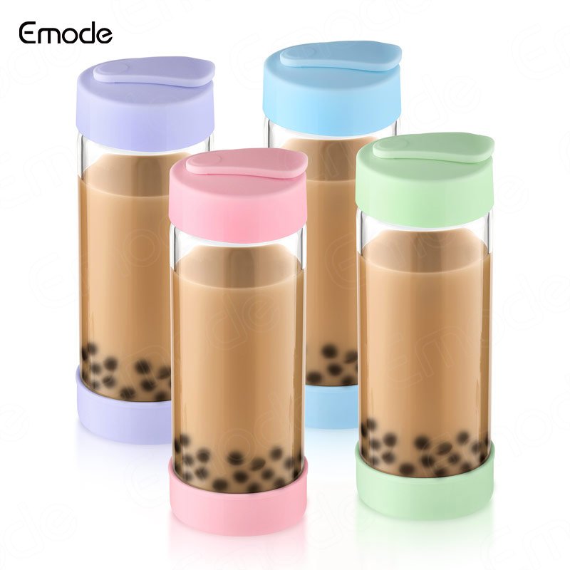 Emode Glass Tumbler with Straw Wide Mouth Smoothie Cups Iced Coffee Cup Borosilicate glass