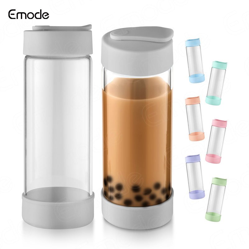 Emode Glass Tumbler with Straw Wide Mouth Smoothie Cups Iced Coffee Cup Borosilicate glass