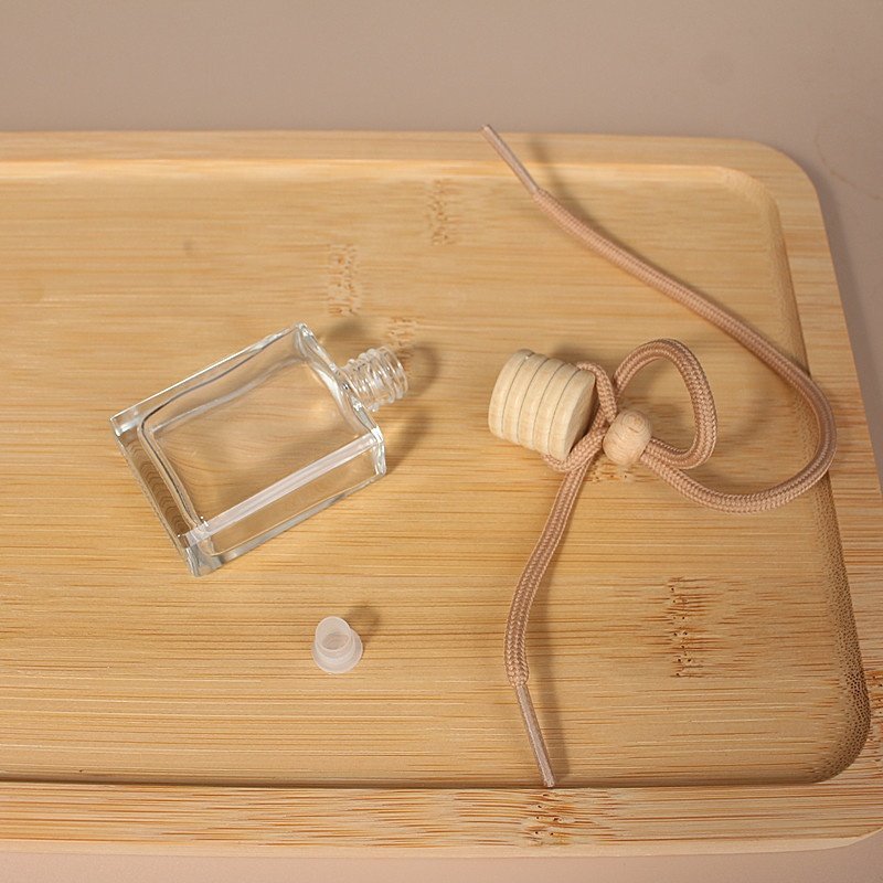 15ml Clear Flat Square Empty Glass Bottle Car Diffuser Perfume Aromatherapy Bottle With Wooden Lids Hanging lace