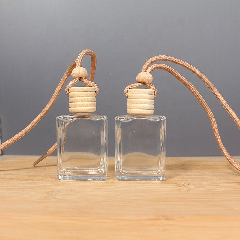 15ml Clear Flat Square Empty Glass Bottle Car Diffuser Perfume Aromatherapy Bottle With Wooden Lids Hanging lace