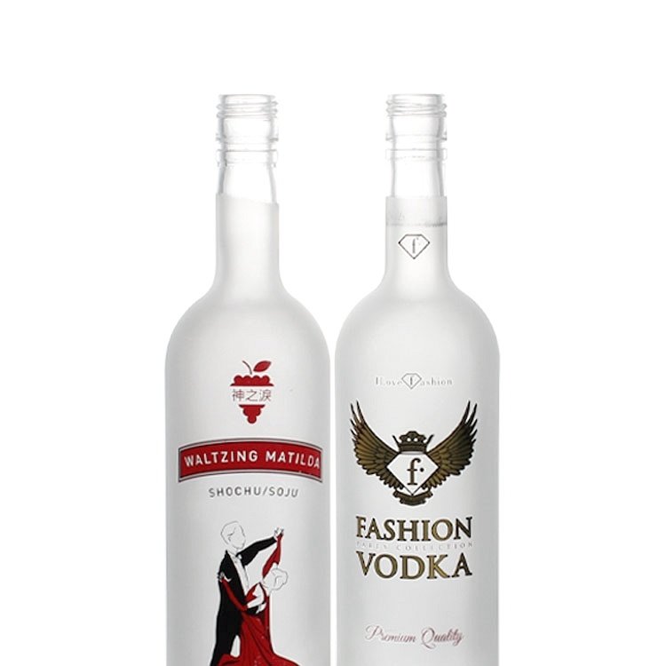 Custom 500ml 750 Ml Frosted Clear Round Liquor Wine Glass Bottle with Cap
