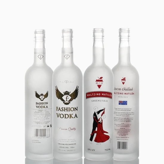Custom 500ml 750 Ml Frosted Clear Round Liquor Wine Glass Bottle with Cap
