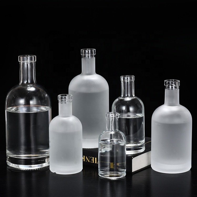 200ml 375ml 500ml 750ml 1000ml Empty Clear Frosted Round Vodka Liquor Glass Bottle For Whisky, Vodka, Liquor