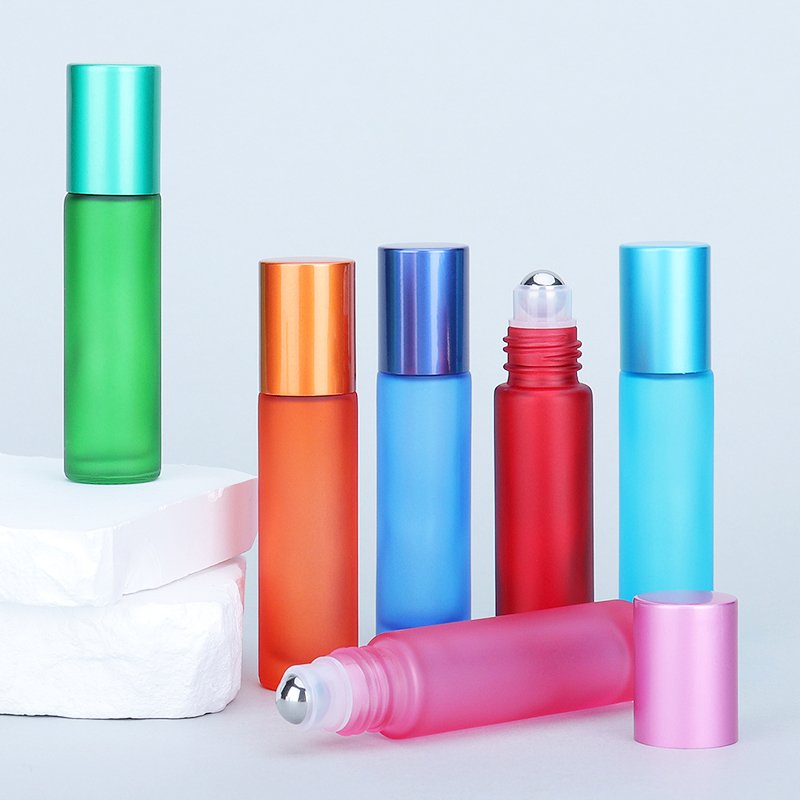 Factory Wholesale 5ml Rainbow Color Roll On Glass Bottle Cosmetic Essence Oil Eye Massage Roller Ball Sample Perfume Container