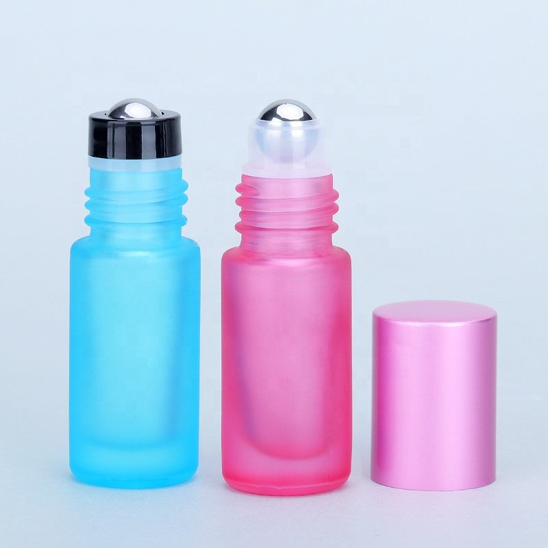 Factory Wholesale 5ml Rainbow Color Roll On Glass Bottle Cosmetic Essence Oil Eye Massage Roller Ball Sample Perfume Container