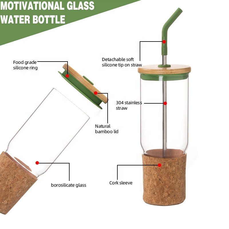 2024 new design Glass Tumbler 34oz 1000ML Glass Water Bottle Straw Silicone Protective Sleeve Bamboo Lid - BPA Free