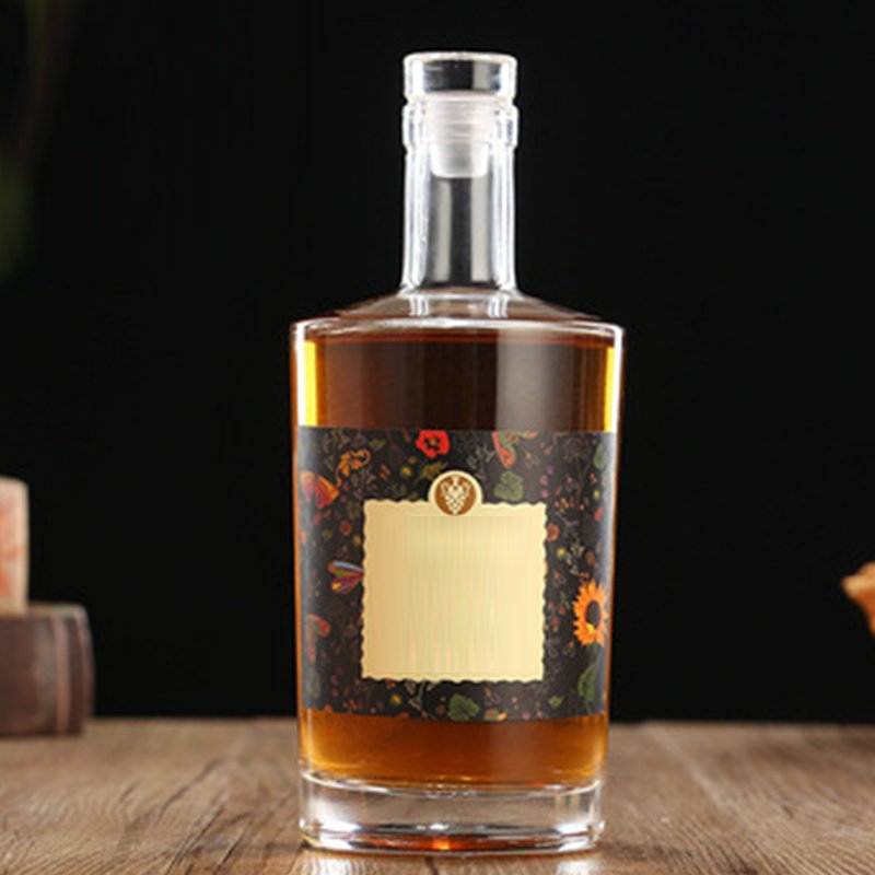 Customized Factory Price Flat Brandy Whisky Gin Tequila Glass Bottle 750ml Oval Shape Flask Glass Spirits Bottle