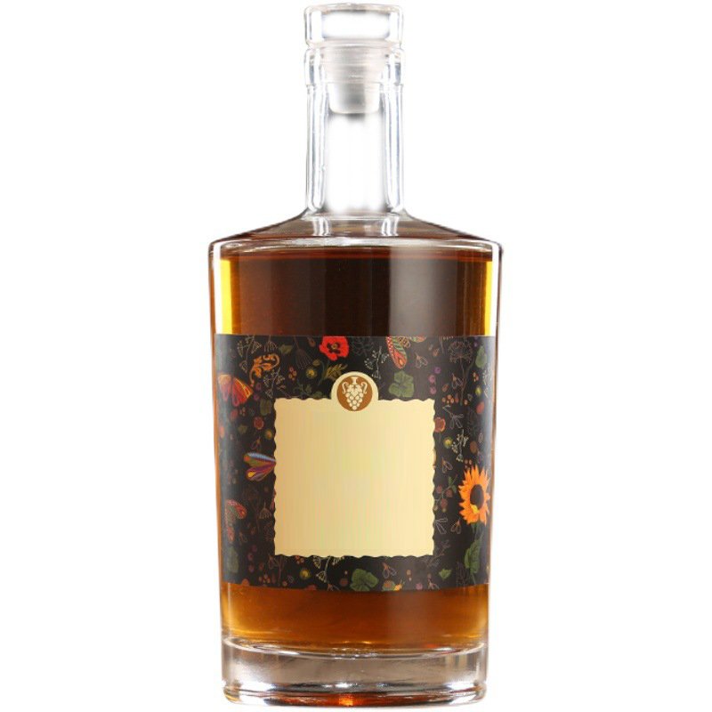 Customized Factory Price Flat Brandy Whisky Gin Tequila Glass Bottle 750ml Oval Shape Flask Glass Spirits Bottle
