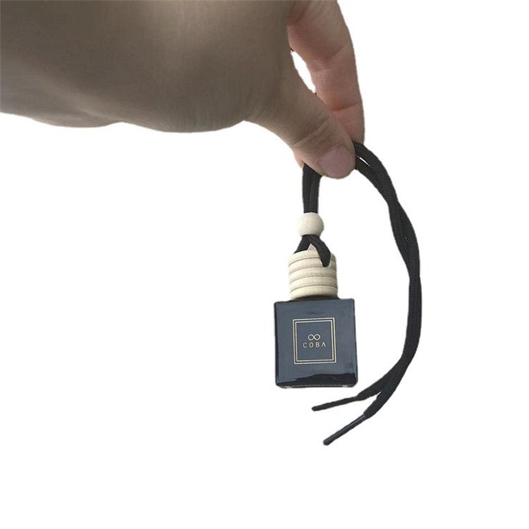 Custom print logo 10ml Car hanging diffuser black Glass perfume bottle with wooden lid