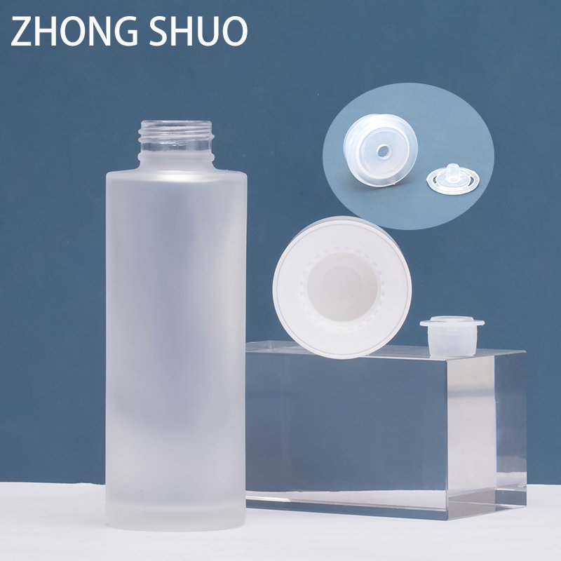 luxury cosmetic 100ml frosted glass toner bottle flat glass bottle supplier packaging