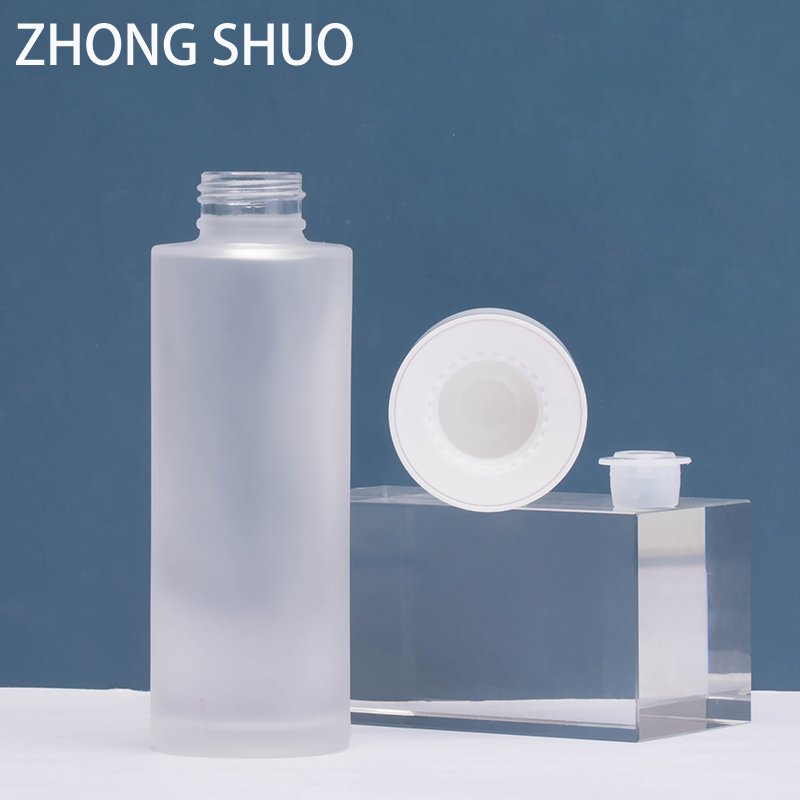 luxury cosmetic 100ml frosted glass toner bottle flat glass bottle supplier packaging