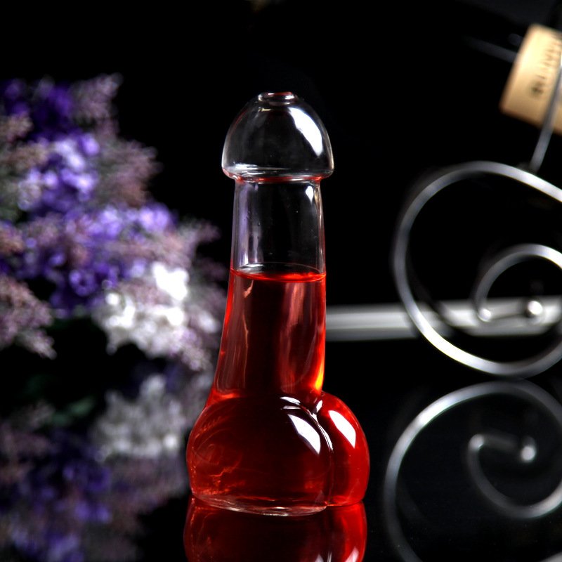 Hot selling penis shaped glass bottle penis cocktail glass bar tableware pure high borosilicate bottle penis shaped shooting