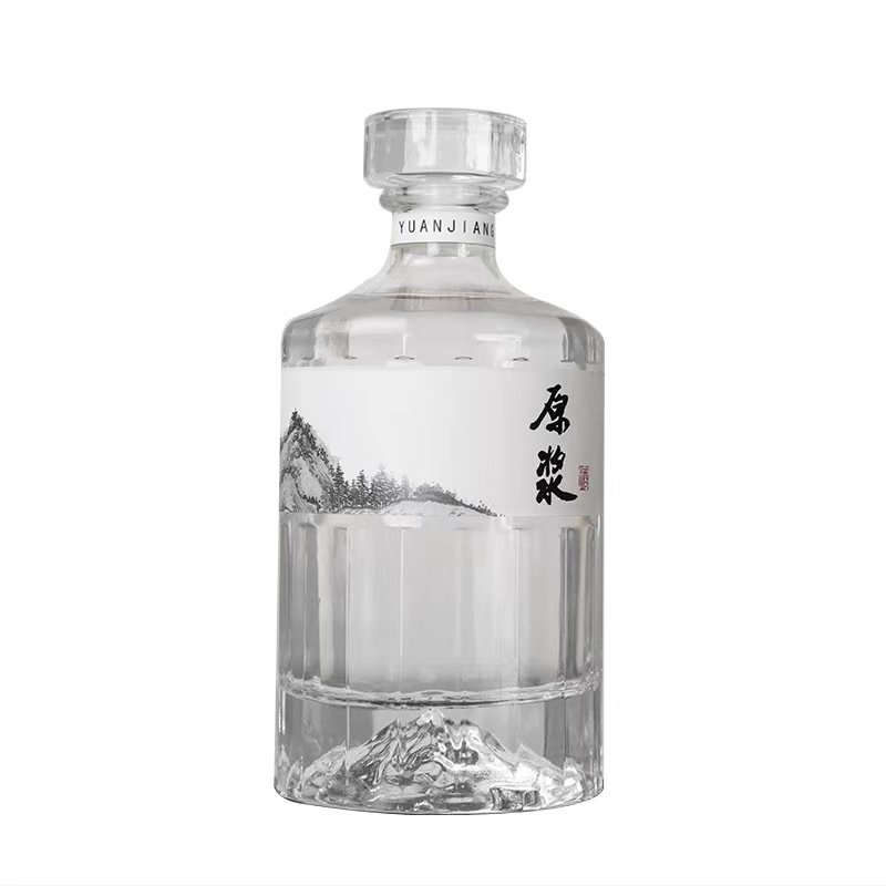 Wholesale clear classical empty vodka tequila liquor glass bottle with cork
