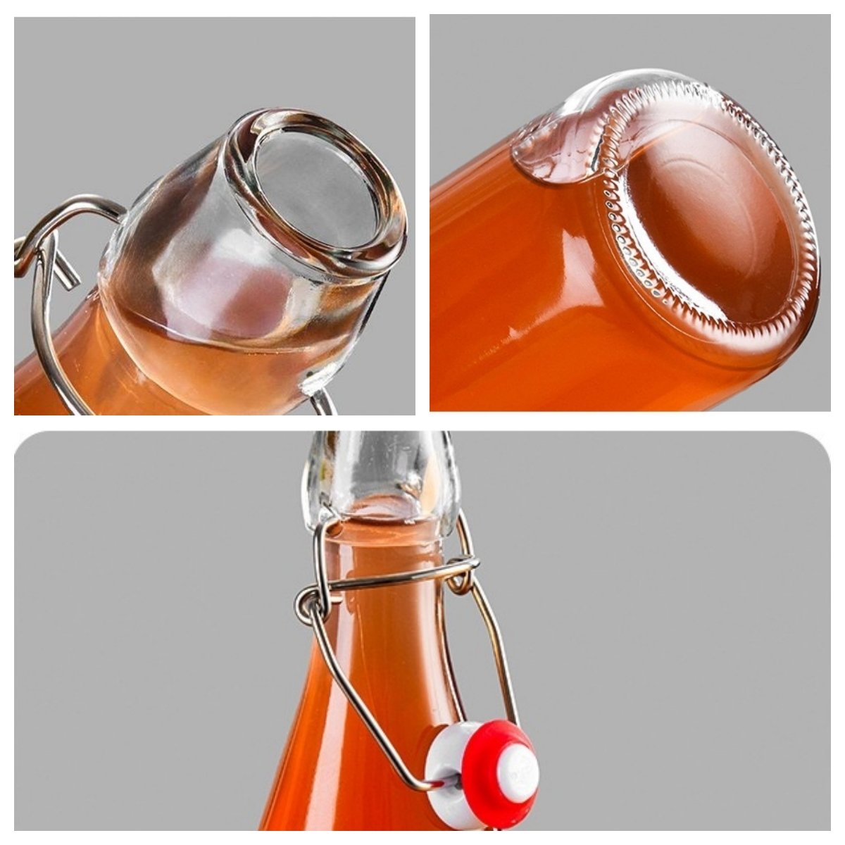 Glass Bottle with Stopper Caps 100ml 250ml 500ml 750ml Swing Top Glass Bottles for Beverages Oils Kombucha Leak Proof Lids