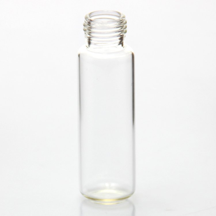 20mL Clear Glass Vial. 27.5x58mm with 22-400 White Closed Top PP Cap and Sliver Aluminum Foil Liner.